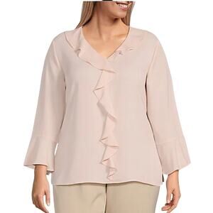 Investments Women’s Riley Woven Cascading Ruffle V-Neck 3/4 Sleeve Top 3X